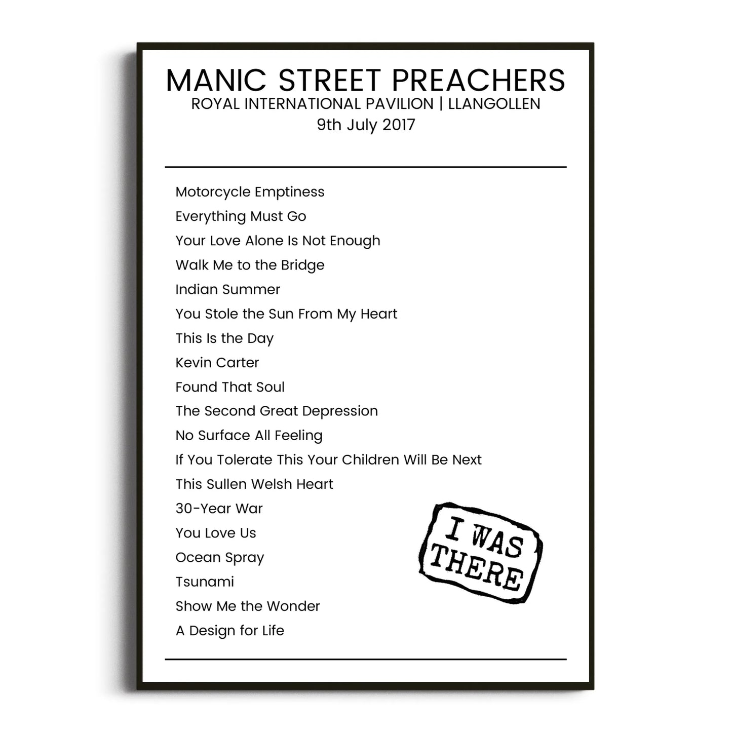 Manic Street Preachers Llangollen 09 July 2017 Setlist Poster