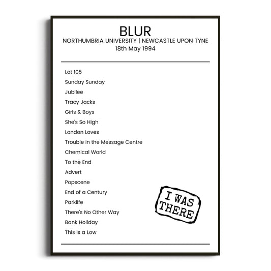 Blur Newcastle upon Tyne 18 May 1994 Setlist Poster