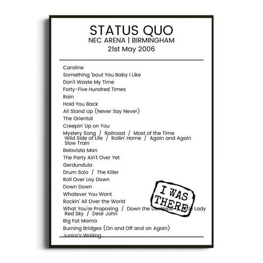 Status Quo Birmingham 21 May 2006 Setlist Poster