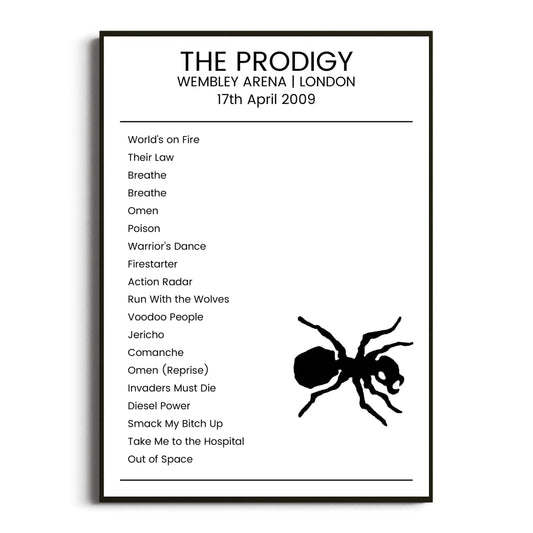 The Prodigy London 17 April 2009 Setlist Poster