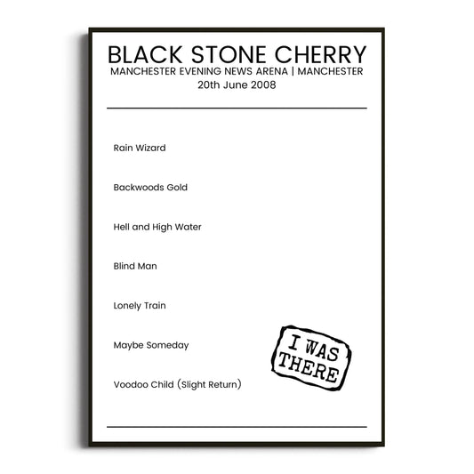 Black Stone Cherry Manchester 20 June 2008 Setlist Poster