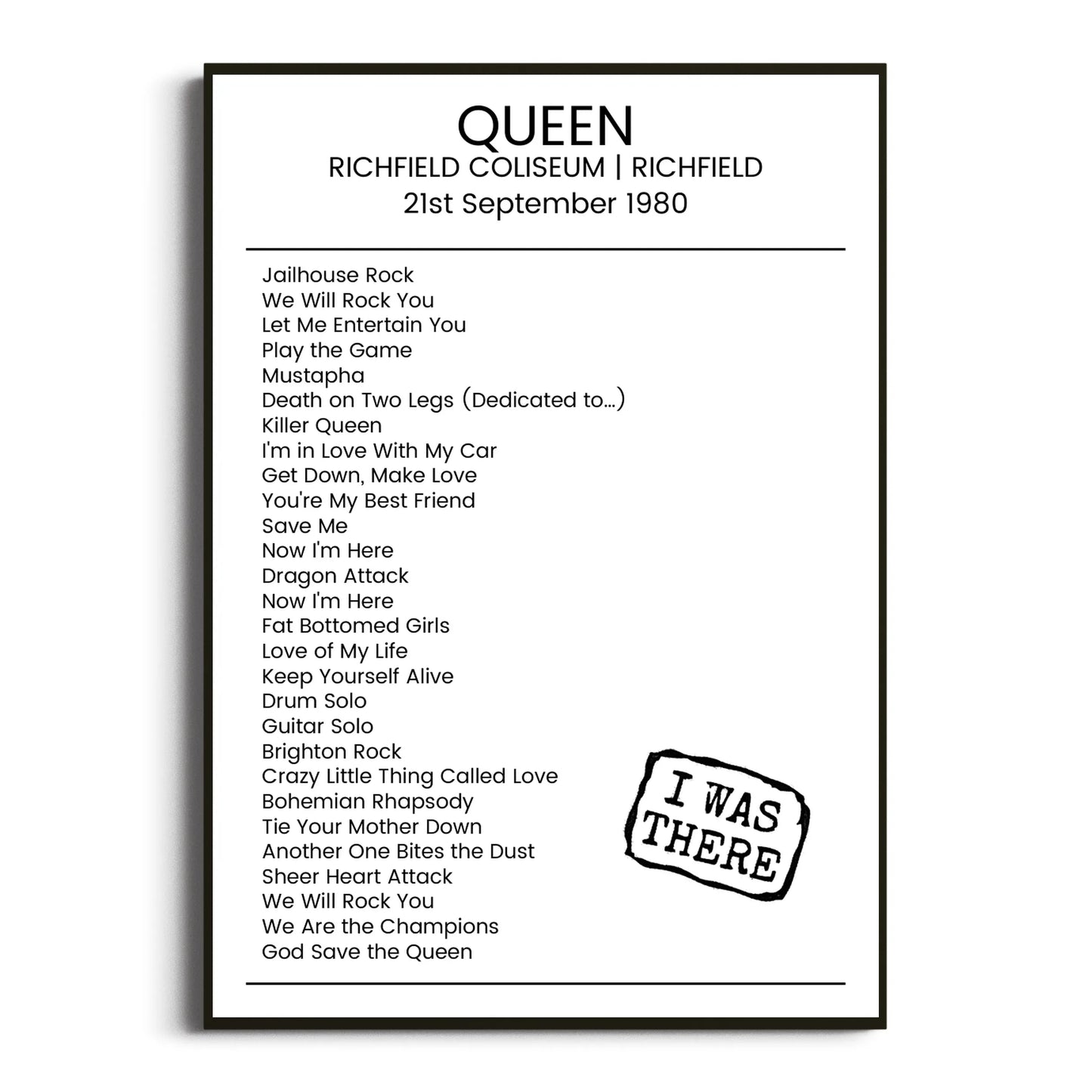 Queen Richfield 21 September 1980 Setlist Poster