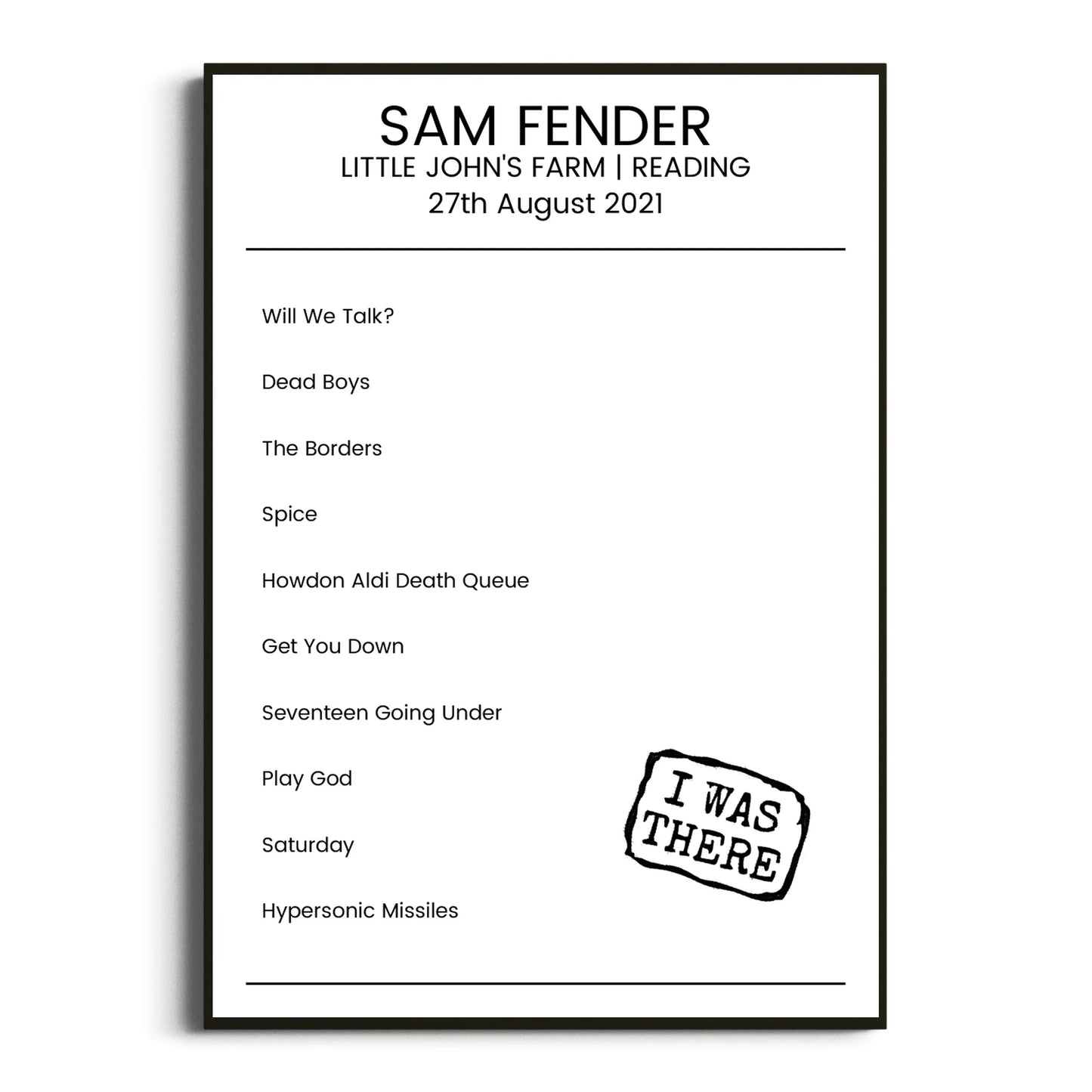 Sam Fender Reading 27 August 2021 Setlist Poster