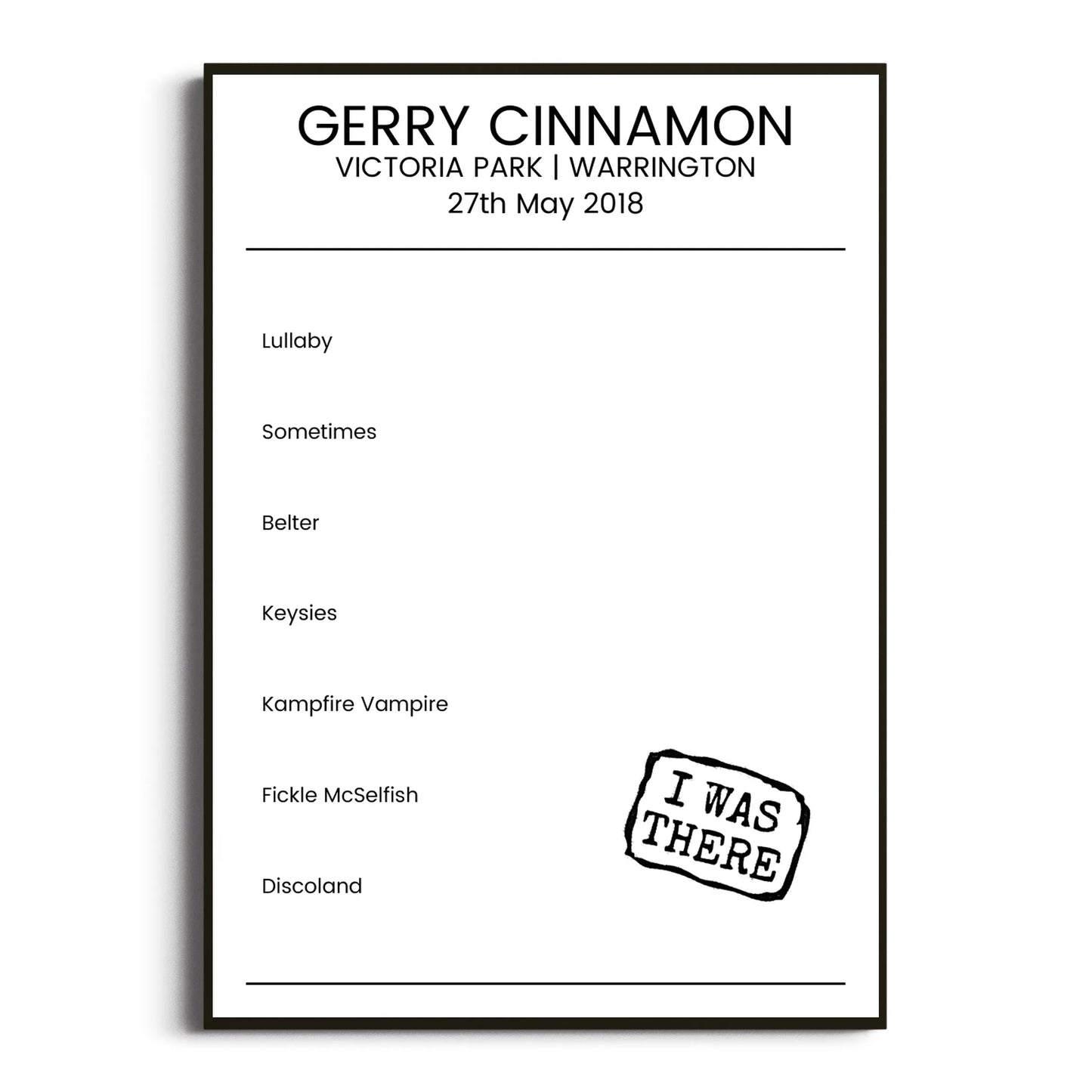 Gerry Cinnamon Warrington 27 May 2018 Setlist Poster