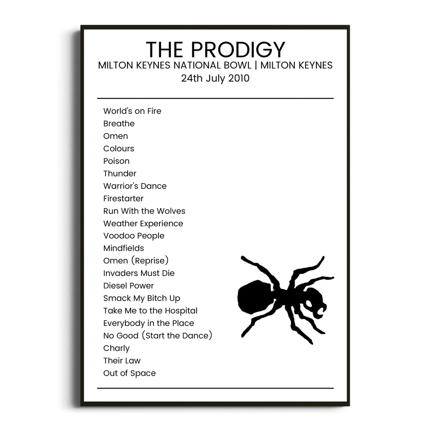 The Prodigy Milton Keynes 24 July 2010 Setlist Poster