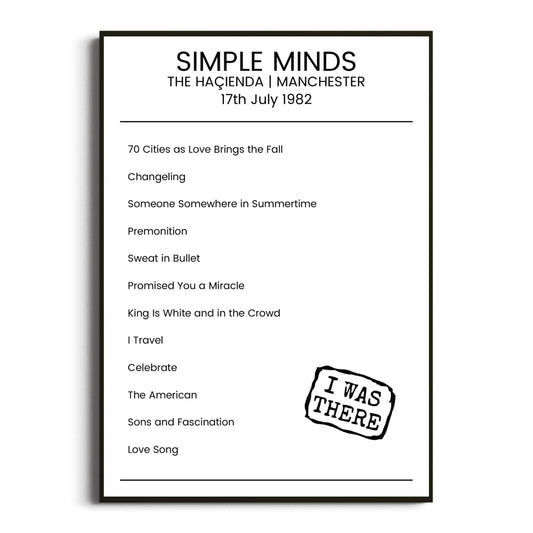 Simple Minds Manchester 17 July 1982 Setlist Poster