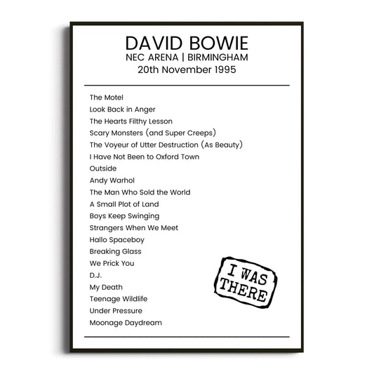 David Bowie Birmingham 20 November 1995 Setlist Poster