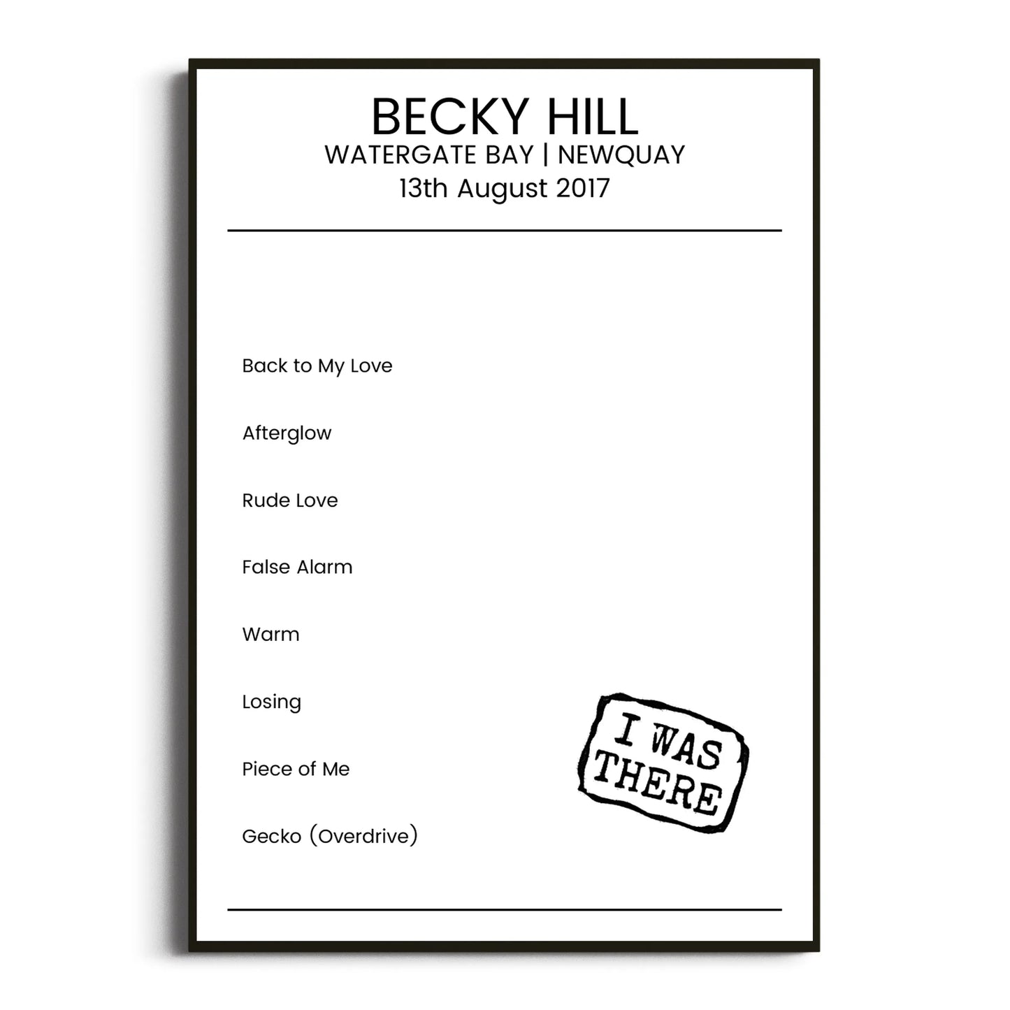 Becky Hill Newquay 13 August 2017 Setlist Poster