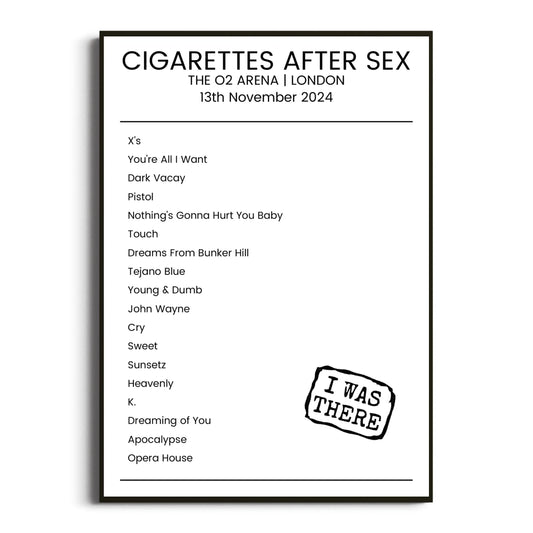 Cigarettes After Sex London 13 November 2024 Setlist Poster