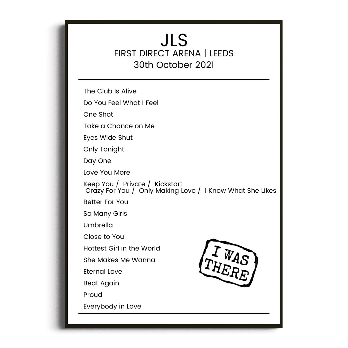 JLS Leeds 30 October 2021 Setlist Poster