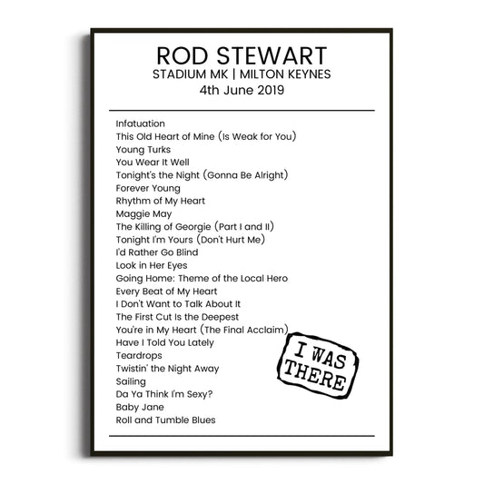 Rod Stewart Milton Keynes 04 June 2019 Setlist Poster