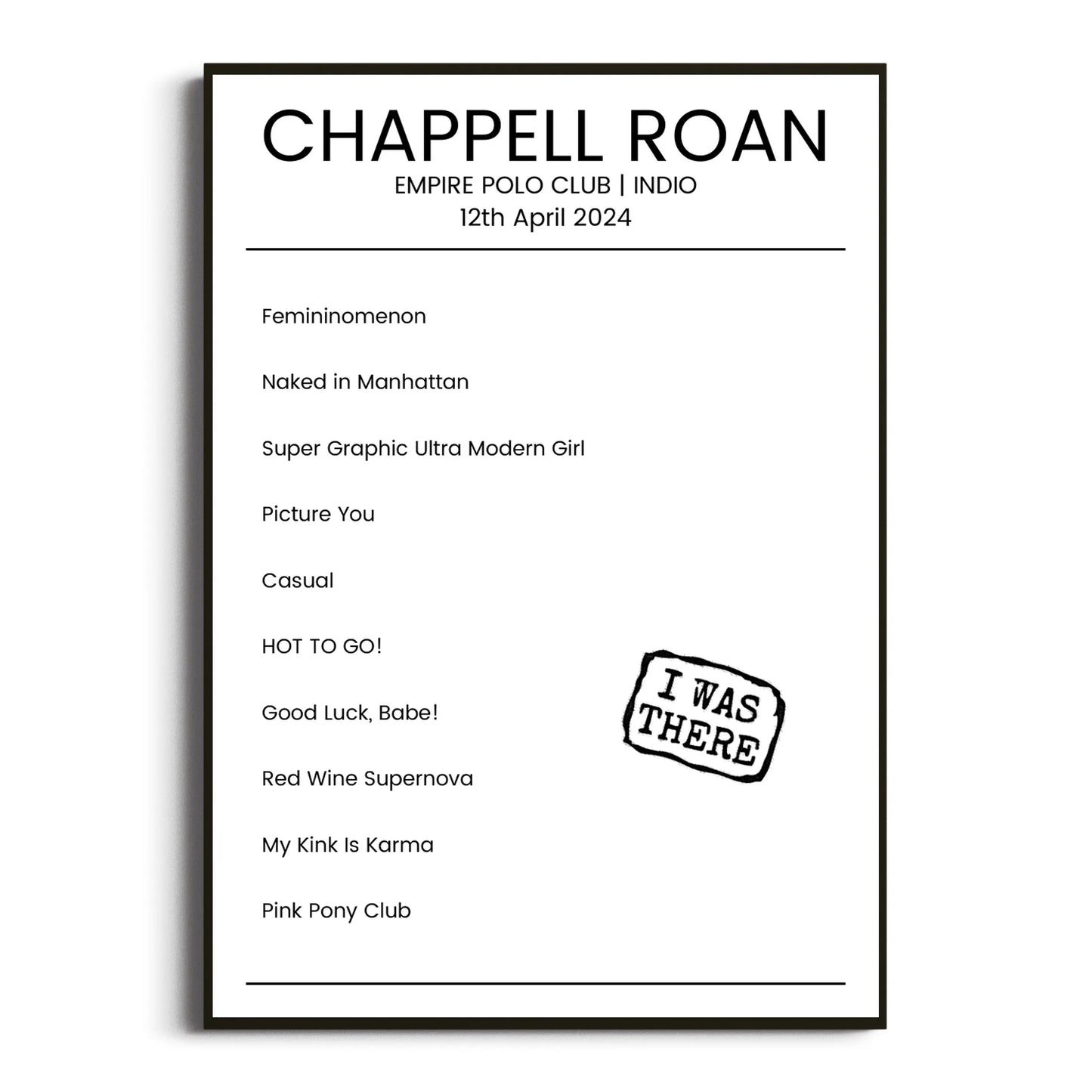 Chappell Roan Indio 12 April 2024 Setlist Poster