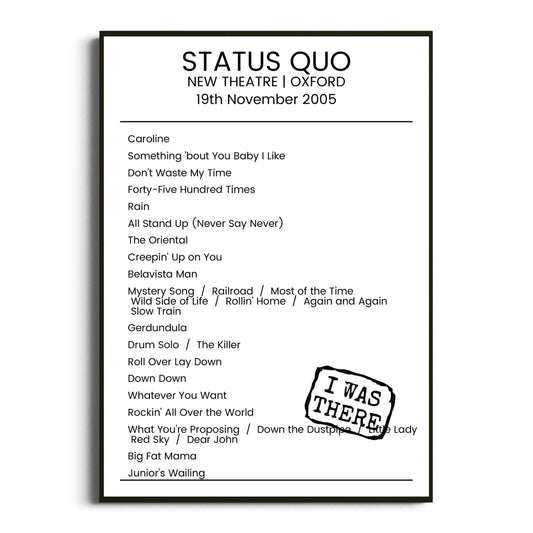 Status Quo Oxford 19 November 2005 Setlist Poster