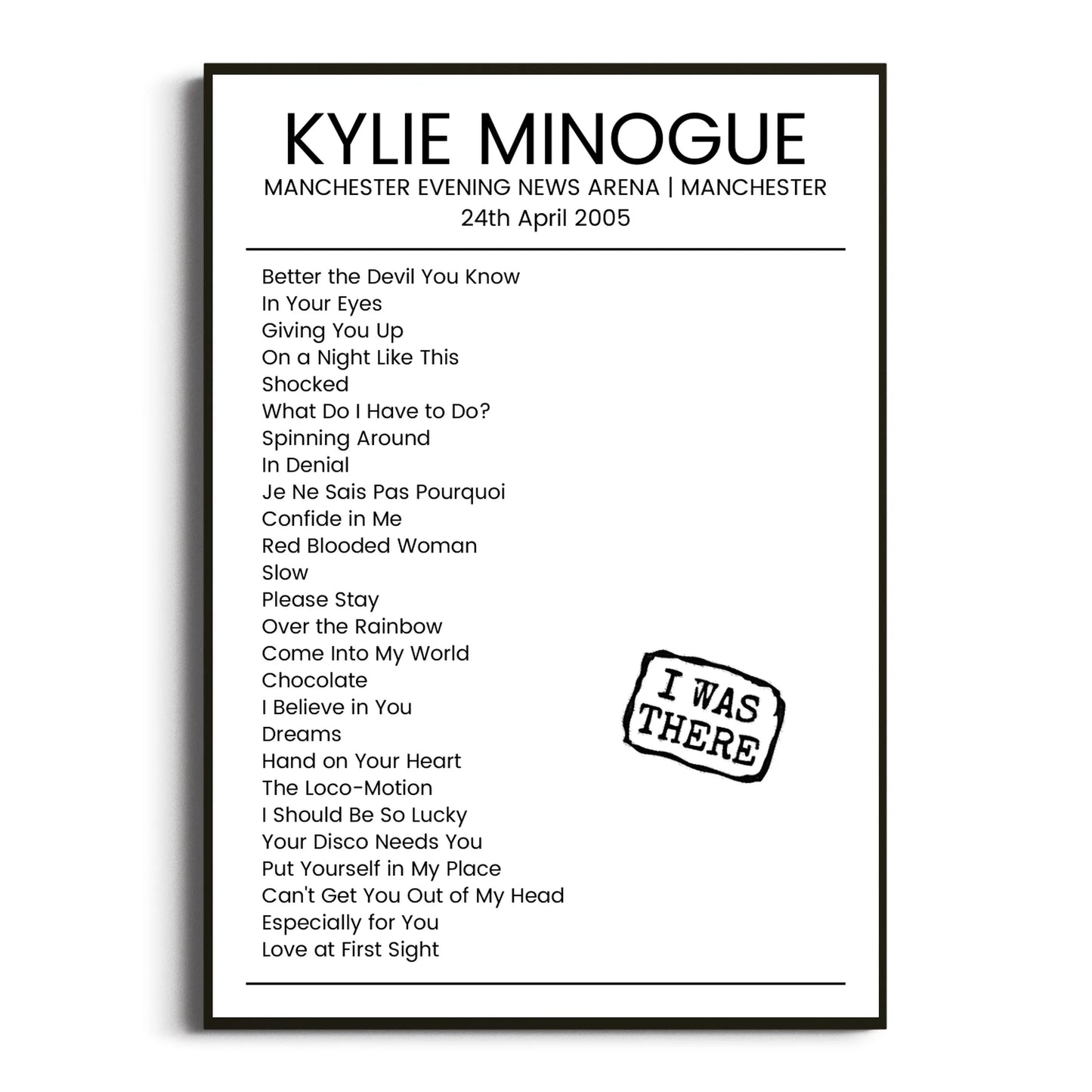 Kylie Minogue Manchester 24 April 2005 Setlist Poster