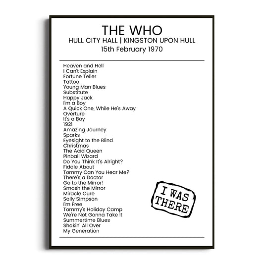 The Who Kingston upon Hull 15 February 1970 Setlist Poster