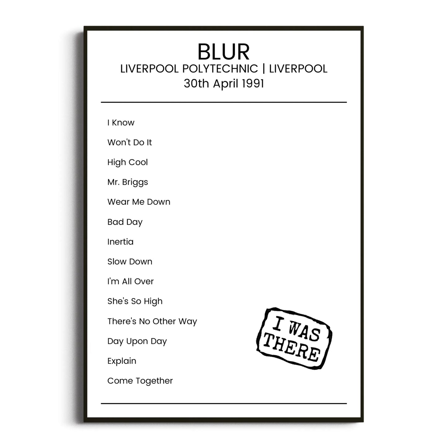 Blur Liverpool 30 April 1991 Setlist Poster