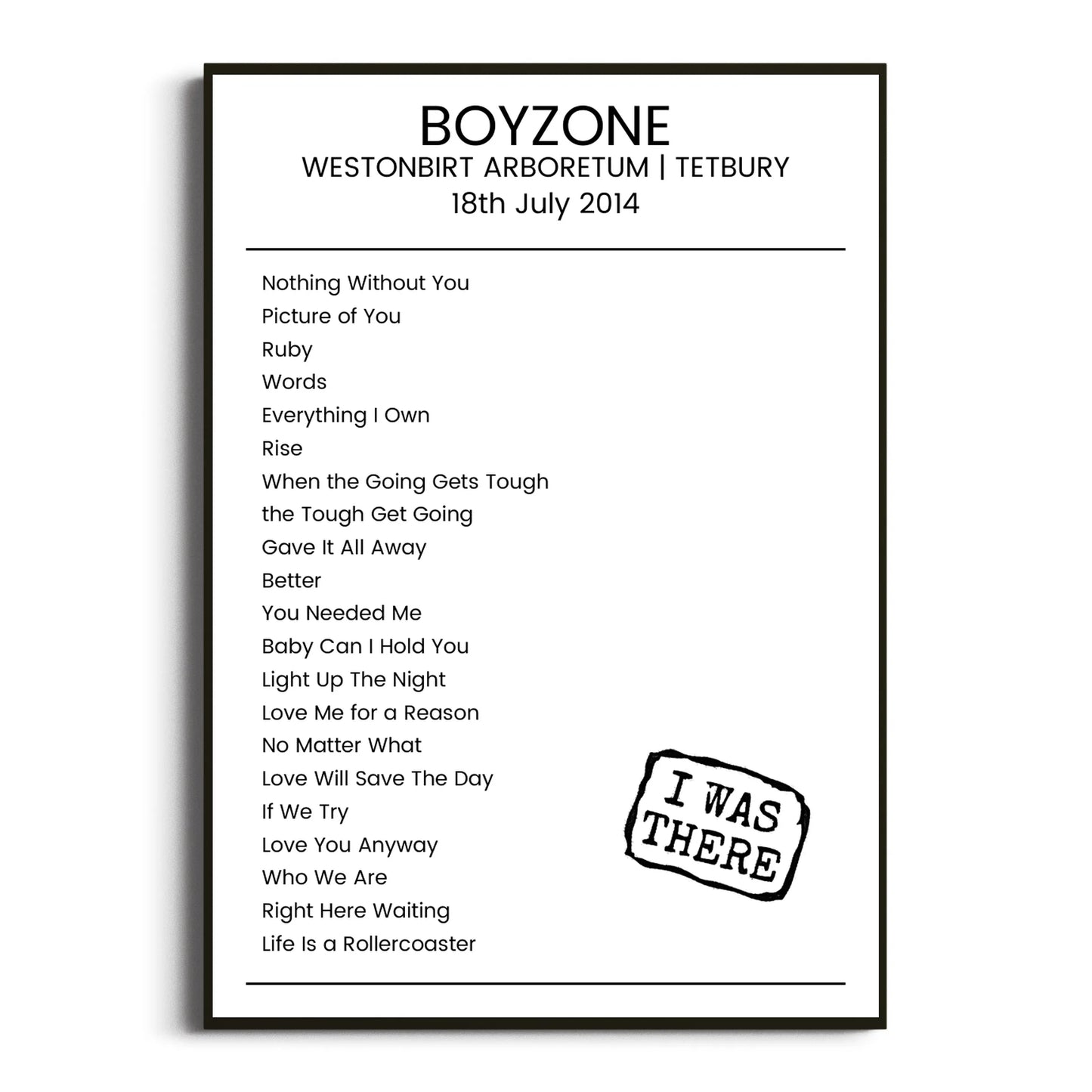 Boyzone Tetbury 18 July 2014 Setlist Poster