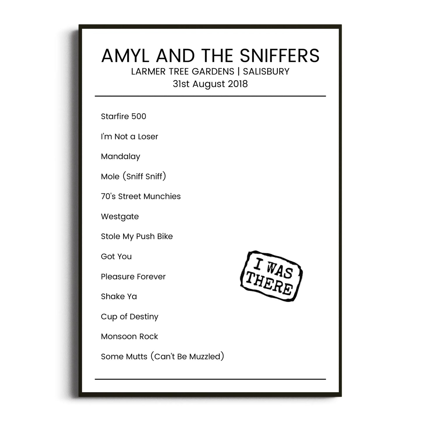 Amyl and the Sniffers Salisbury 31 August 2018 Setlist Poster