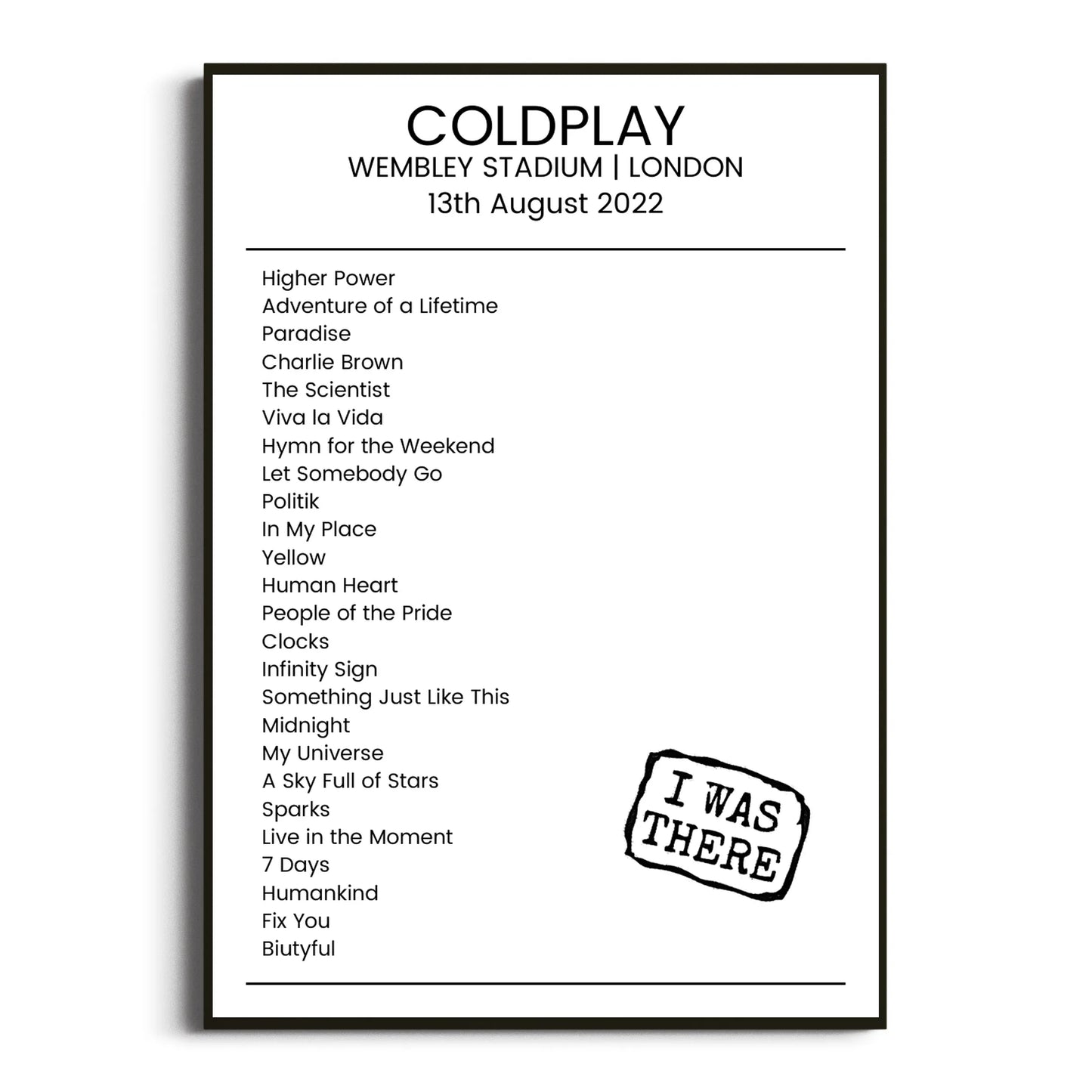 Coldplay London 13 August 2022 Setlist Poster