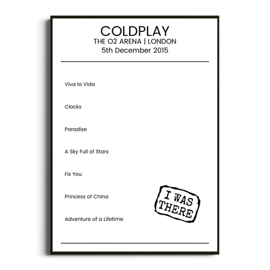 Coldplay London 05 December 2015 Setlist Poster