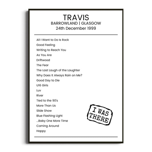 Travis Glasgow 24 December 1999 Setlist Poster