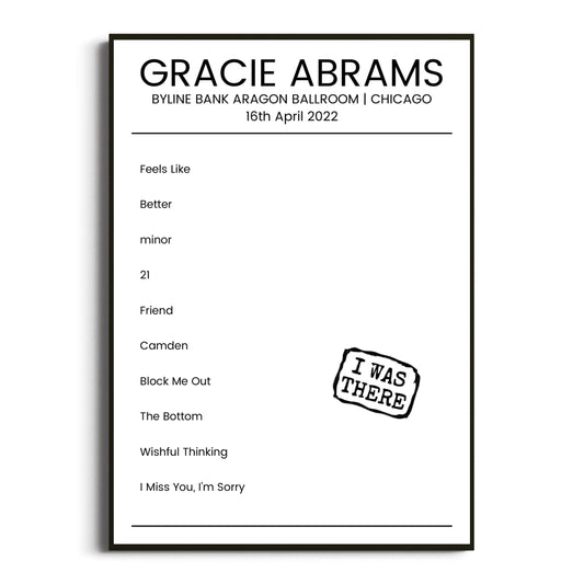 Gracie Abrams Chicago 16 April 2022 Setlist Poster