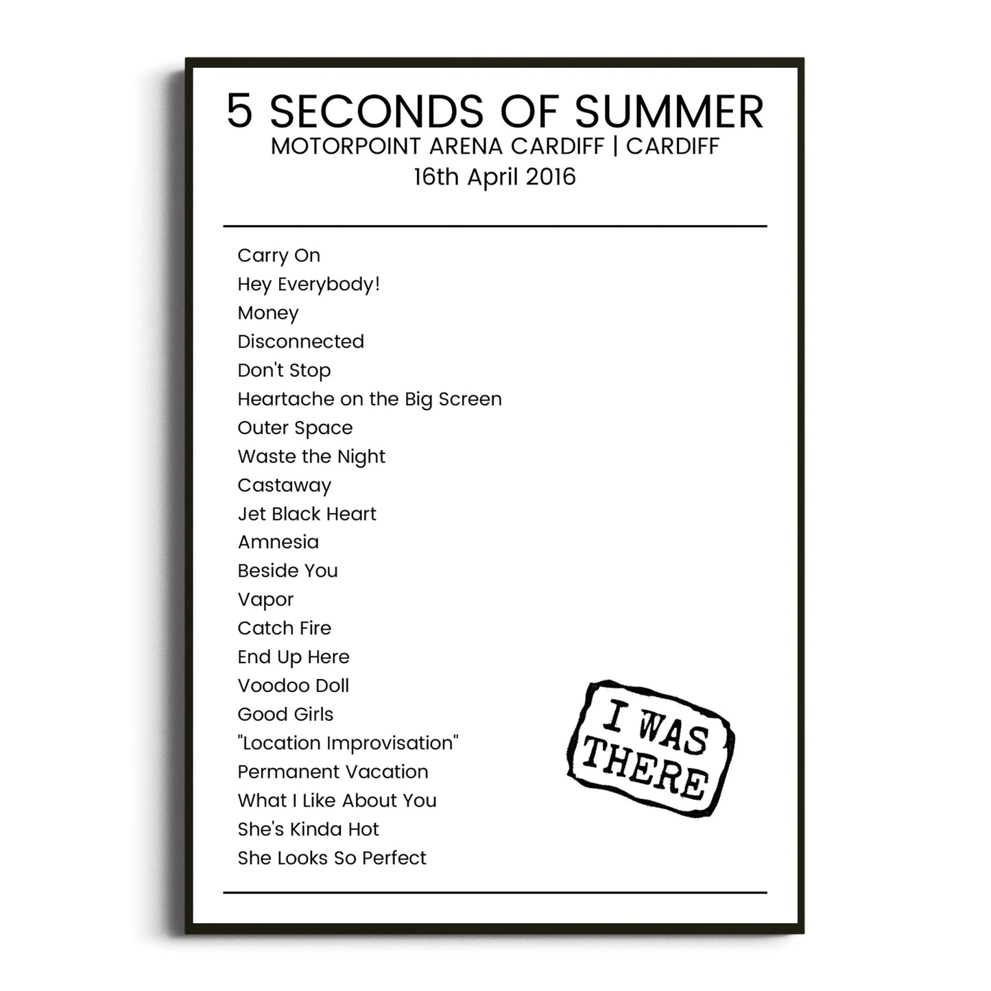 5 Seconds of Summer Cardiff 16 April 2016 Setlist Poster