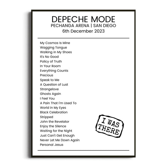 Depeche Mode San Diego 06 December 2023 Setlist Poster