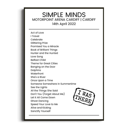 Simple Minds Cardiff 14 April 2022 Setlist Poster