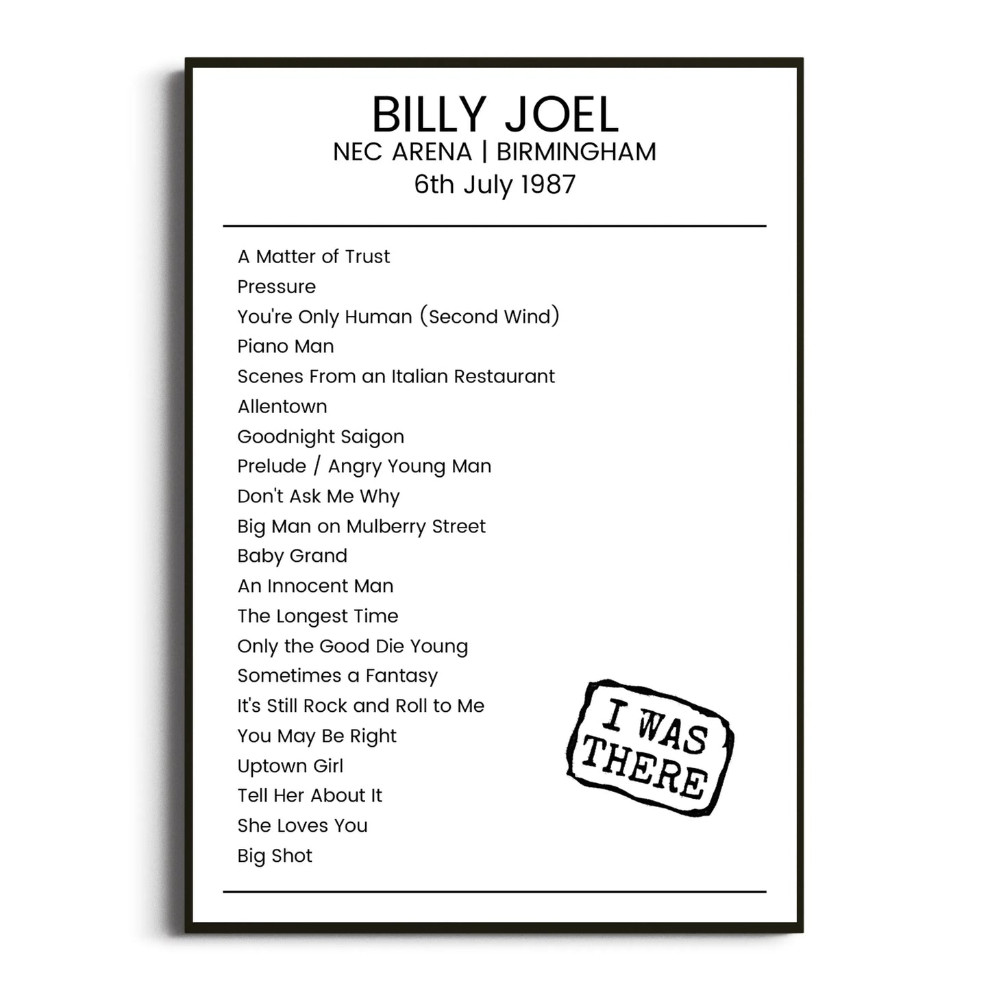 Billy Joel Birmingham 06 July 1987 Setlist Poster