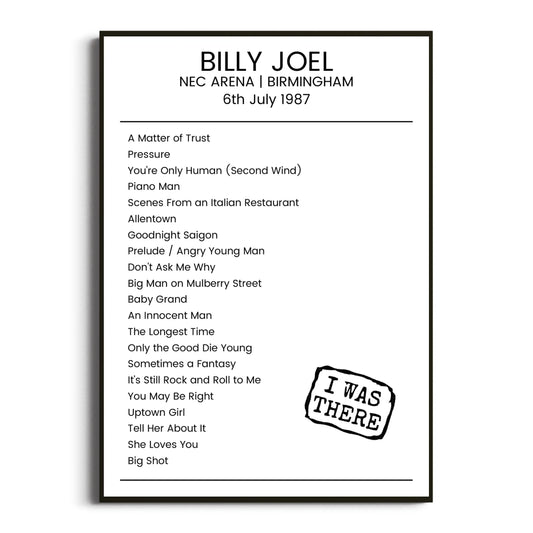 Billy Joel Birmingham 06 July 1987 Setlist Poster