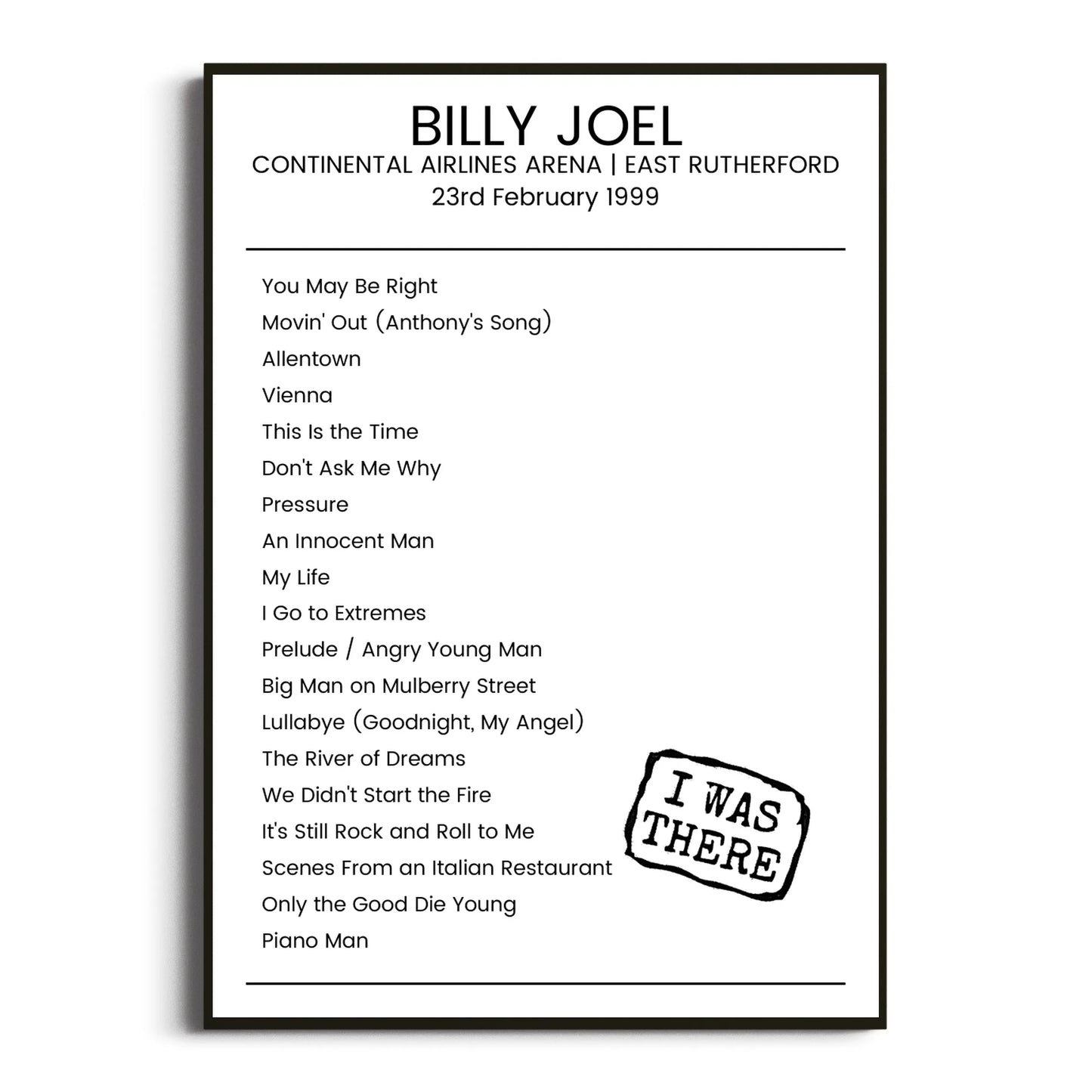 Billy Joel East Rutherford 23 February 1999 Setlist Poster