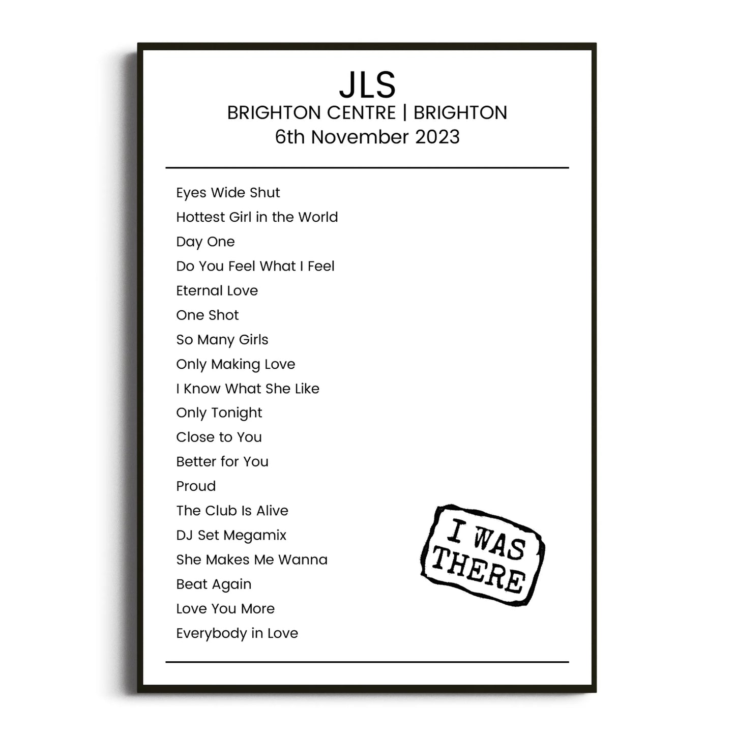 JLS Brighton 06 November 2023 Setlist Poster