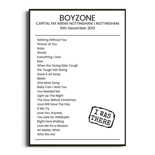 Boyzone Nottingham 10 December 2013 Setlist Poster