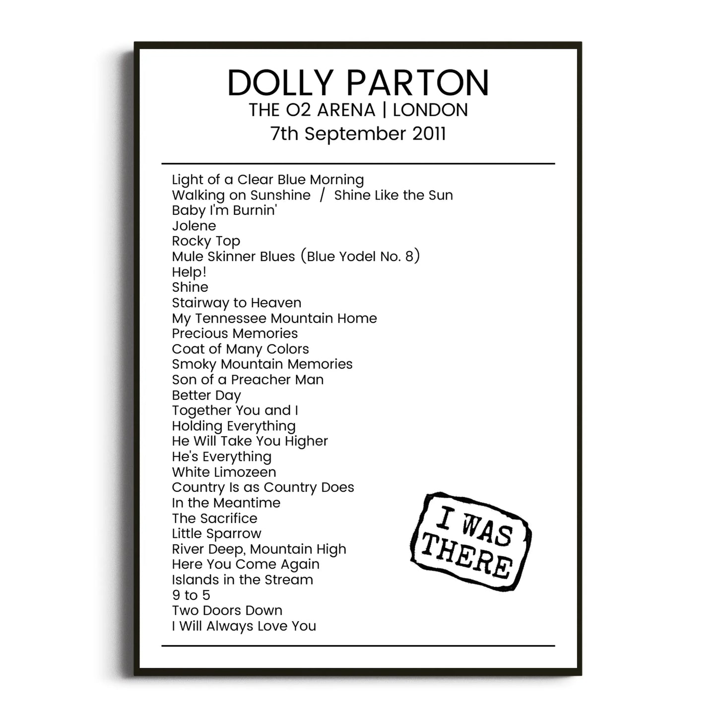 Dolly Parton London 07 September 2011 Setlist Poster