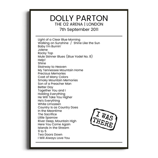 Dolly Parton London 07 September 2011 Setlist Poster