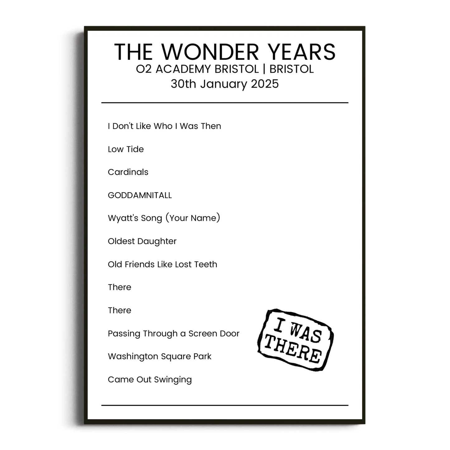 The Wonder Years Bristol 30 January 2025 Setlist Poster