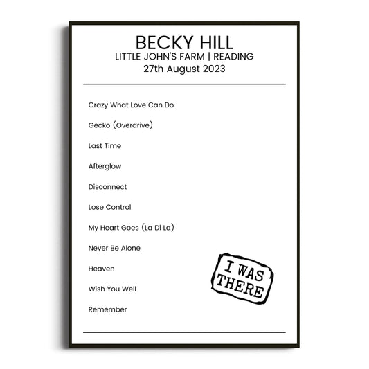 Becky Hill Reading 27 August 2023 Setlist Poster