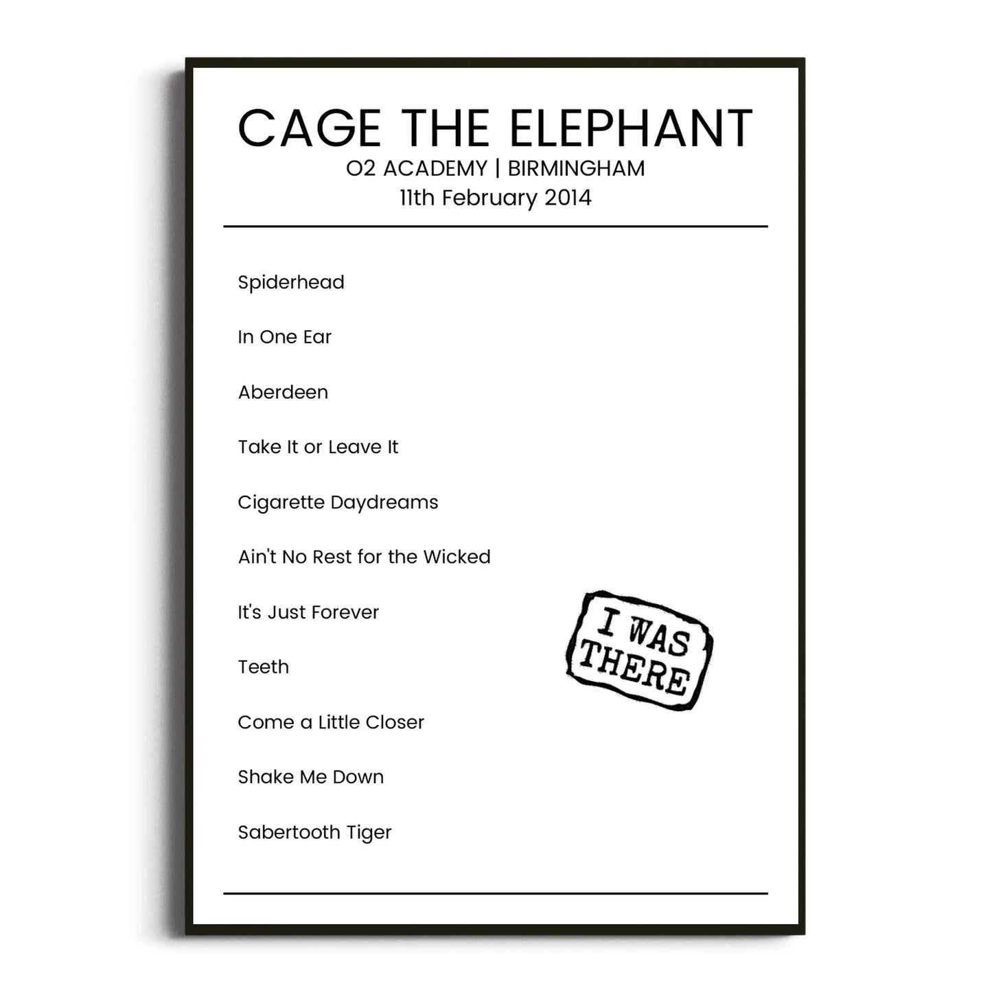 Cage the Elephant Birmingham 11 February 2014 Setlist Poster