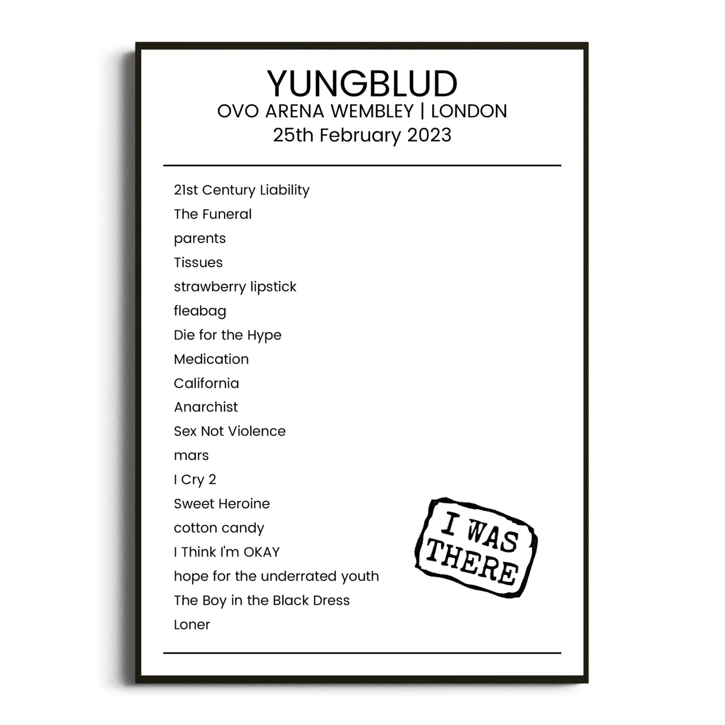 YUNGBLUD London 25 February 2023 Setlist Poster