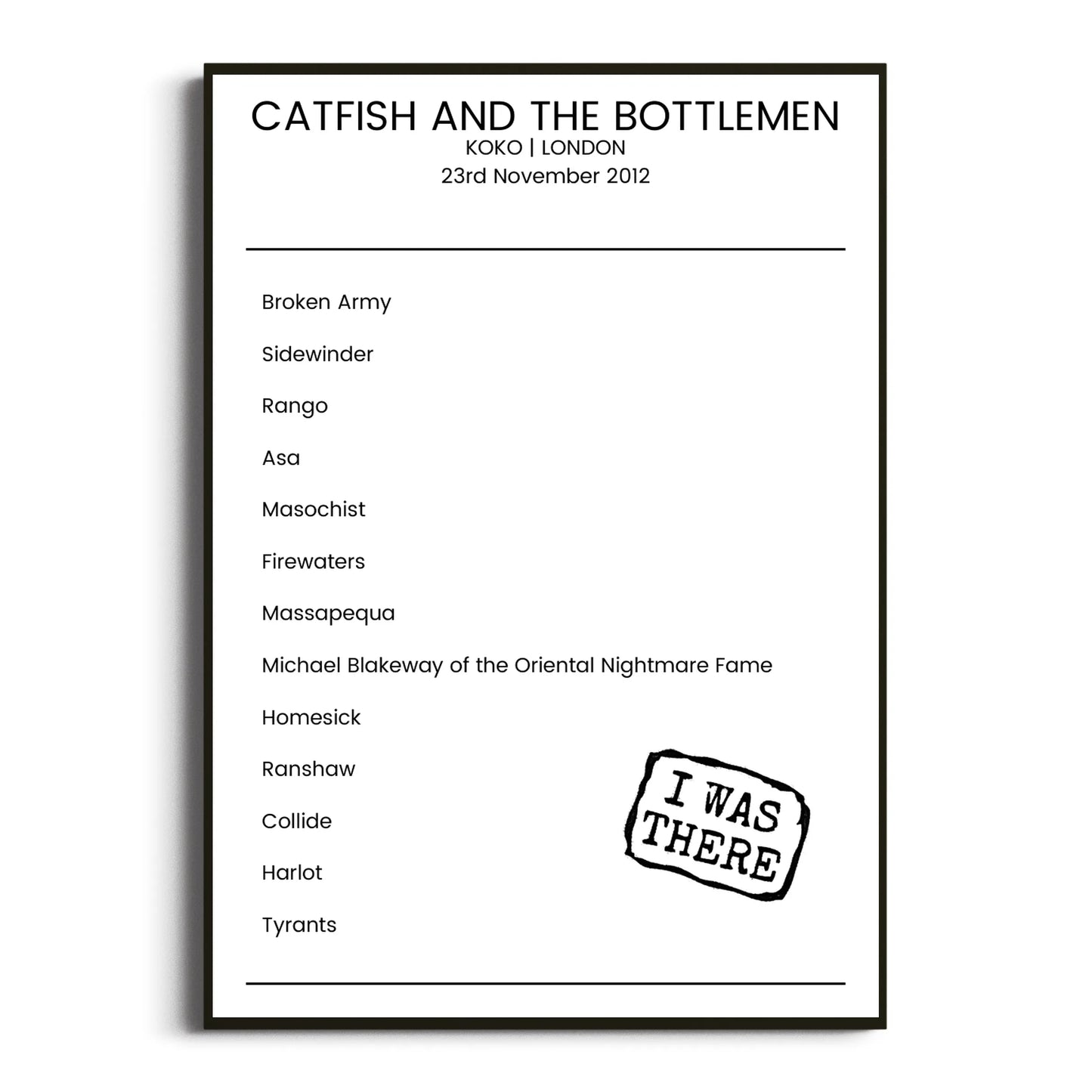 Catfish and the Bottlemen London 23 November 2012 Setlist Poster