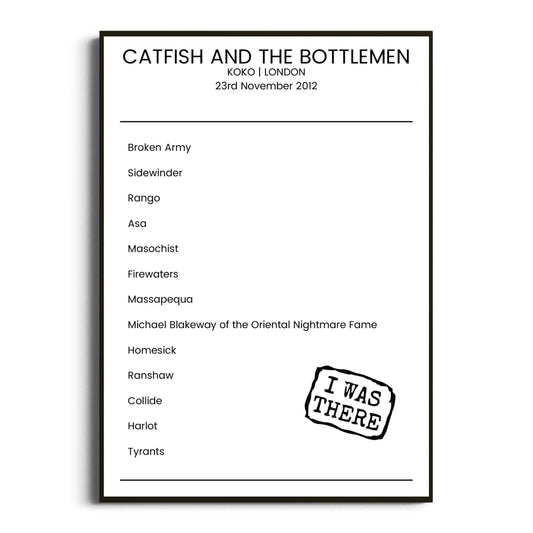 Catfish and the Bottlemen London 23 November 2012 Setlist Poster