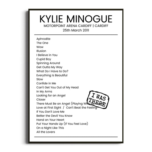 Kylie Minogue Cardiff 25 March 2011 Setlist Poster