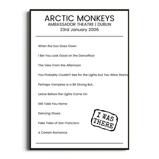 Arctic Monkeys Dublin 23 January 2006 Setlist Poster