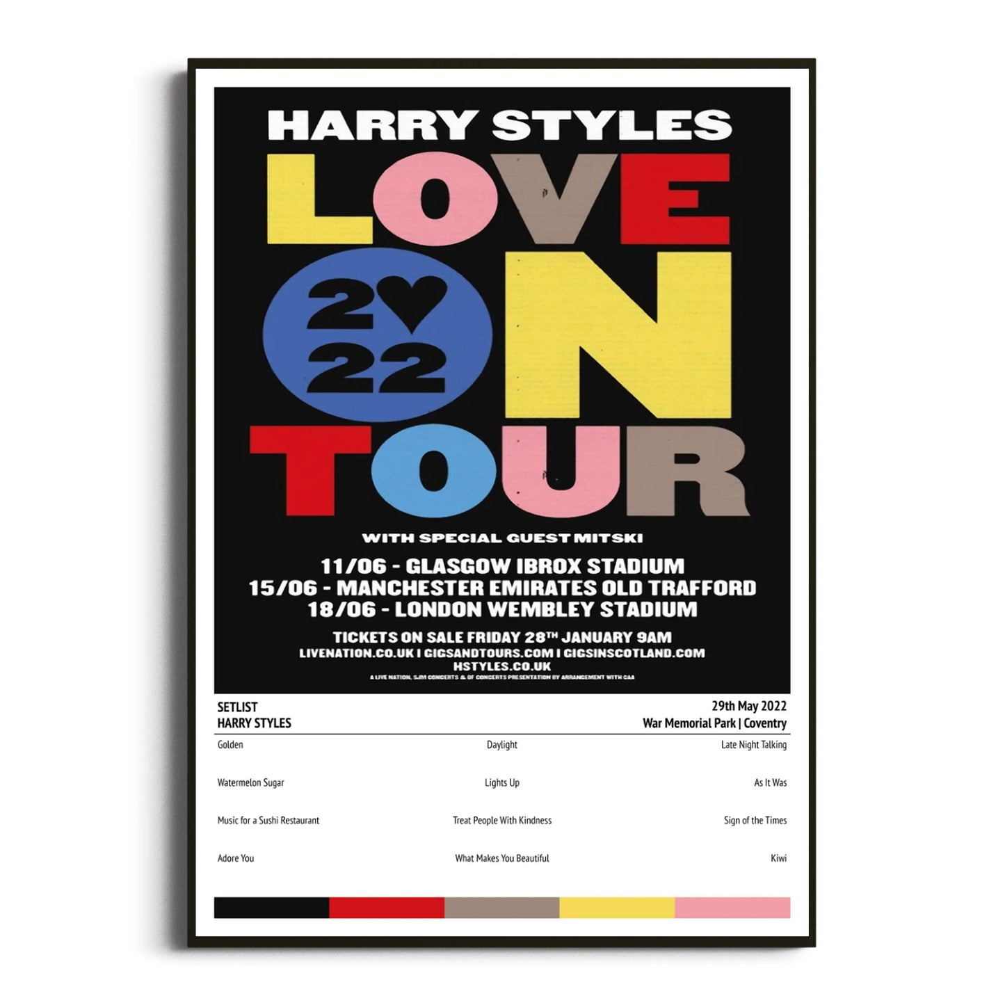 Harry Styles Coventry War Memorial Park 29 May 2022 Setlist Tour Poster