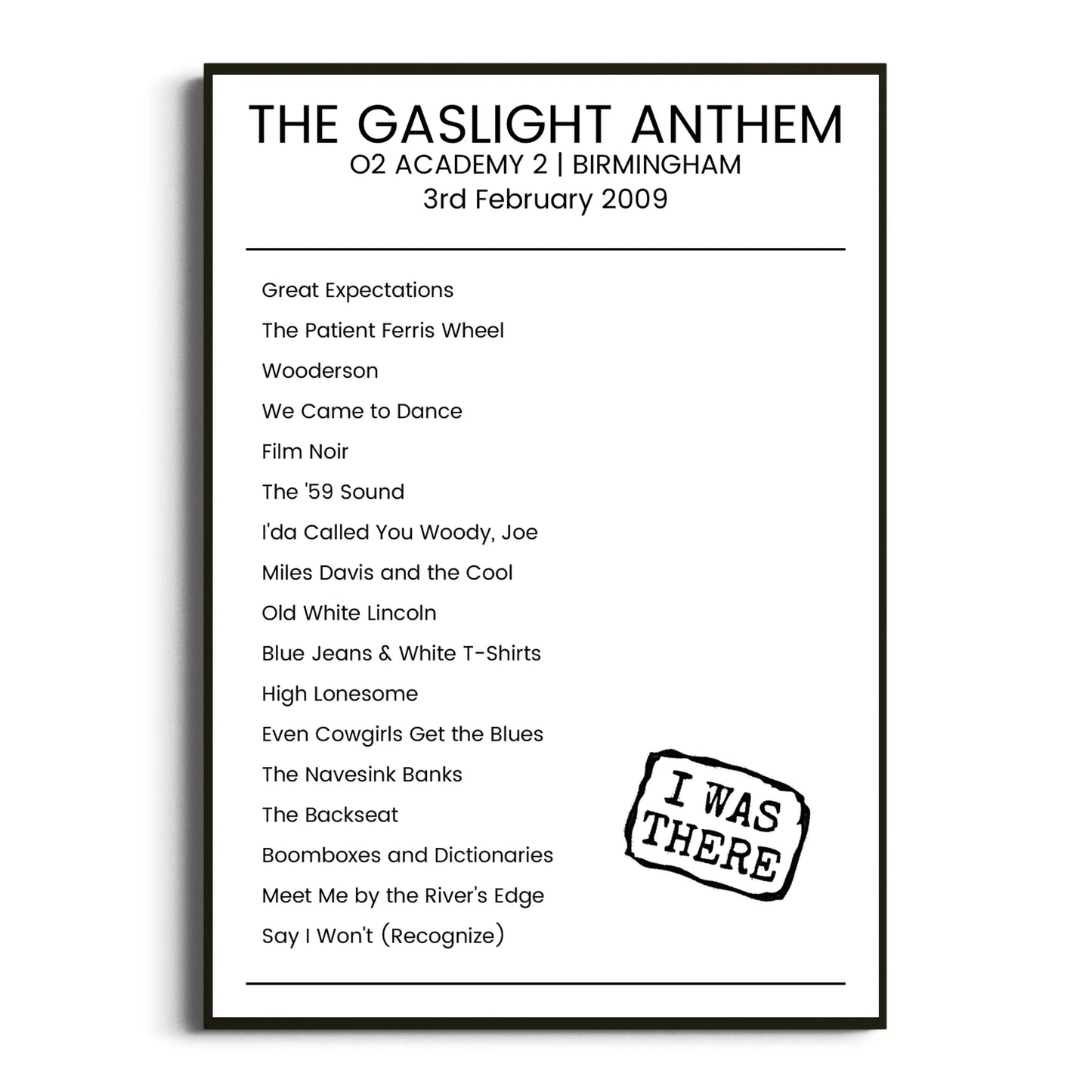 The Gaslight Anthem Birmingham 03 February 2009 Setlist Poster