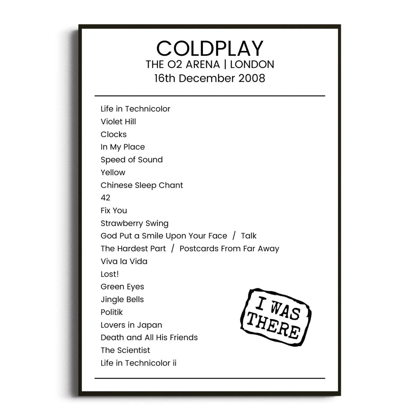 Coldplay London 16 December 2008 Setlist Poster