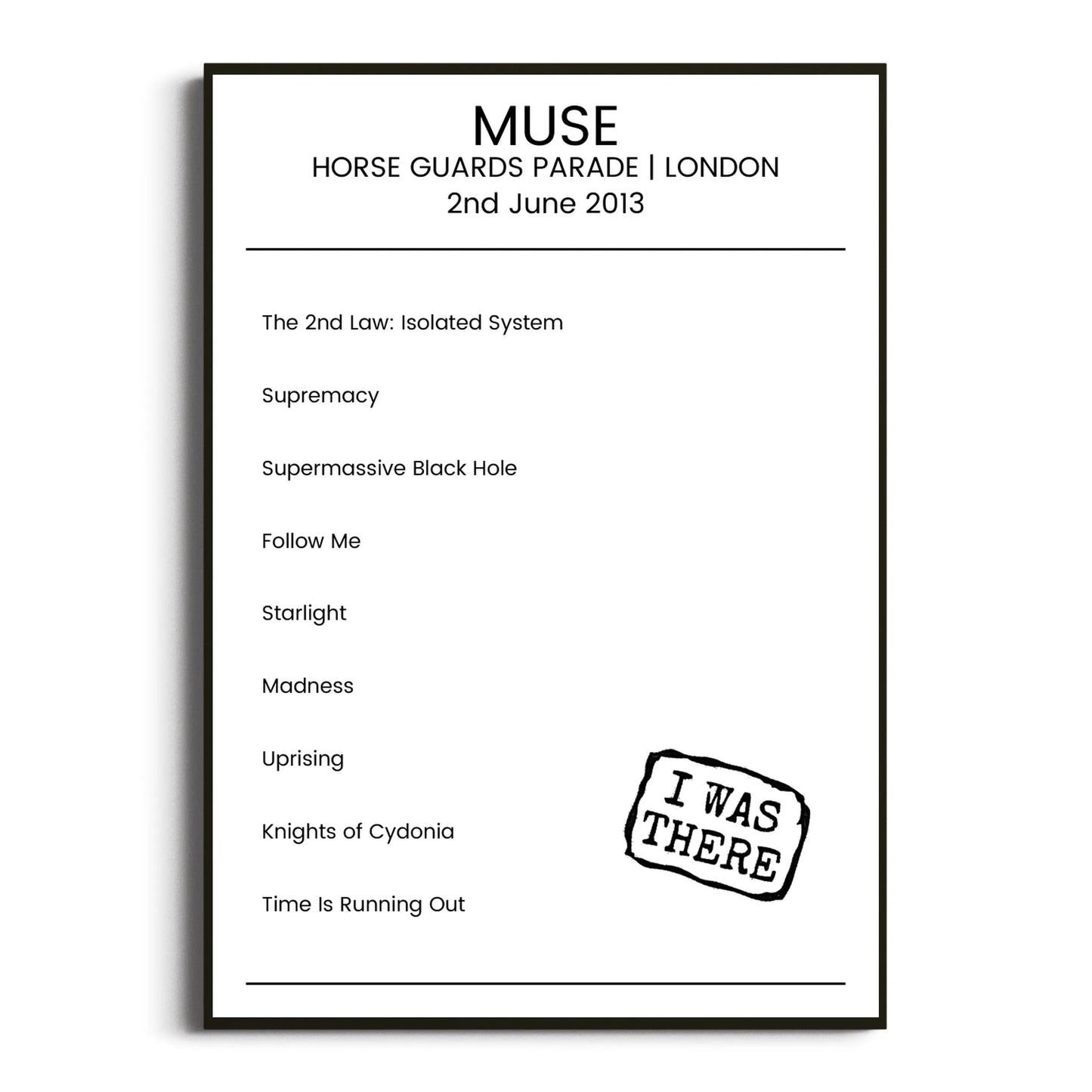 Muse London 02 June 2013 Setlist Poster