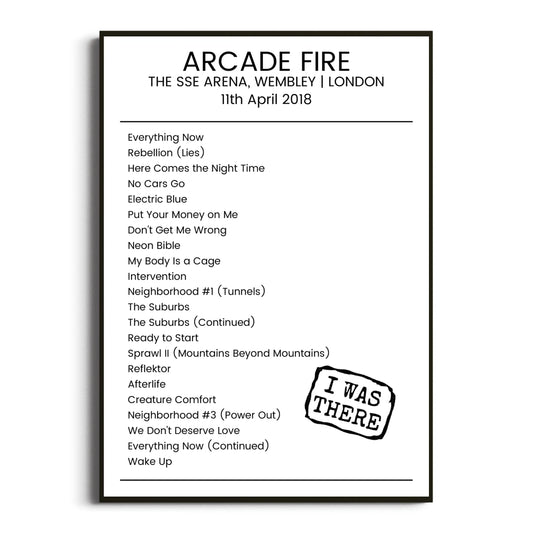 Arcade Fire London 11 April 2018 Setlist Poster