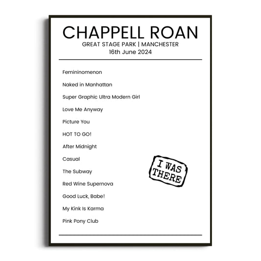 Chappell Roan Manchester 16 June 2024 Setlist Poster